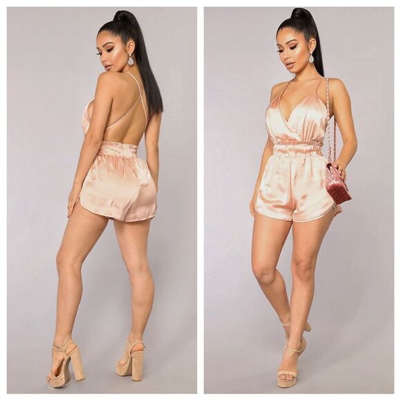 Fashion Nova Romper Blush Gold Metallic Going Out Small Party - Picture 1 of 10